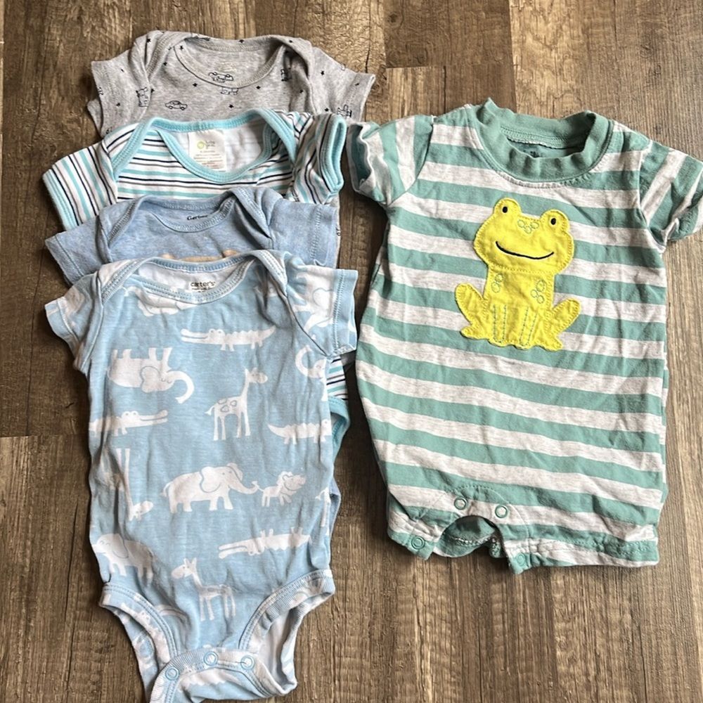 5 pc 0-3 mo short sleeve baby boy clothes onesies and romper